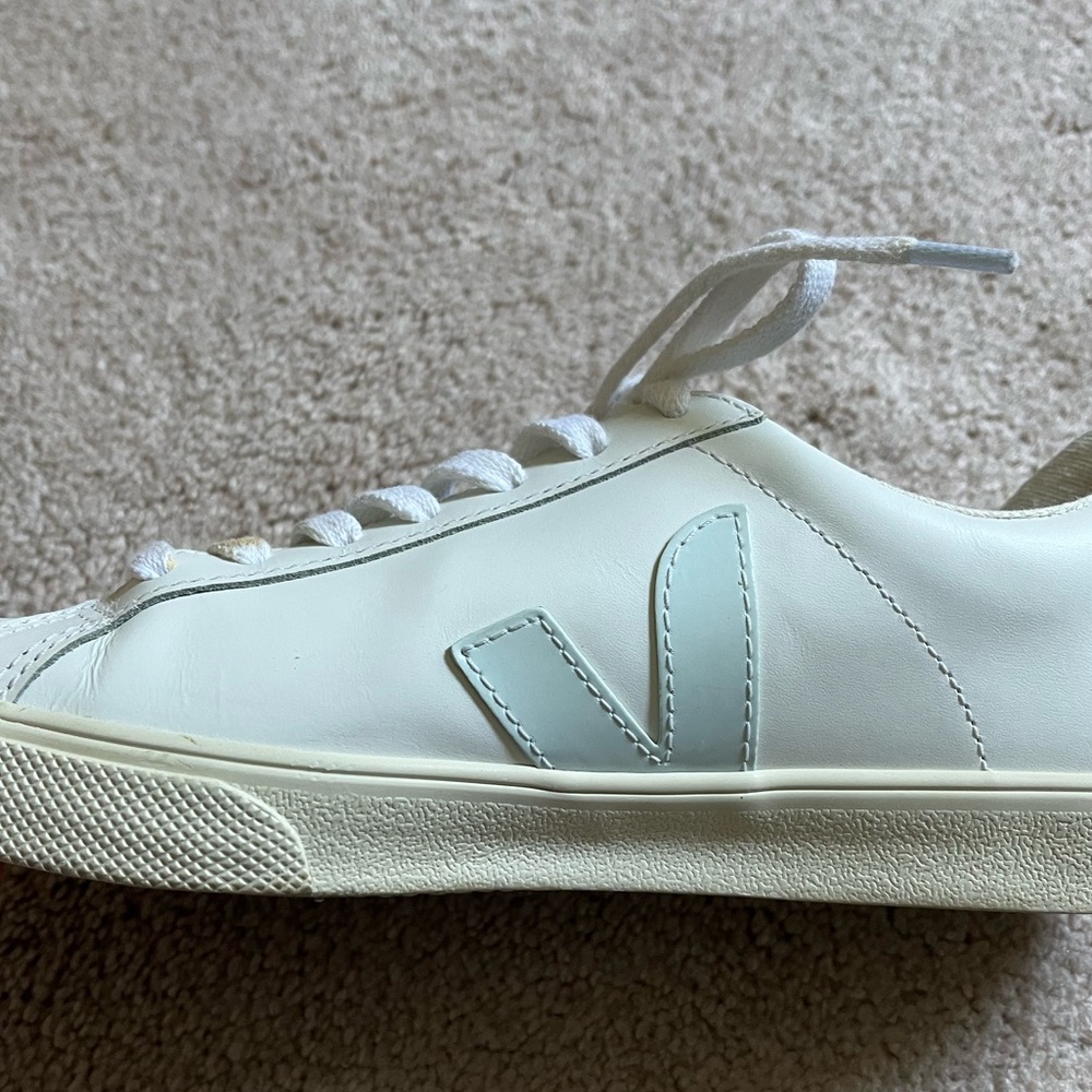 Veja Esplar Menthol Veja Esplar Leather White W Mint Green Logo Lace Up  Sneakers